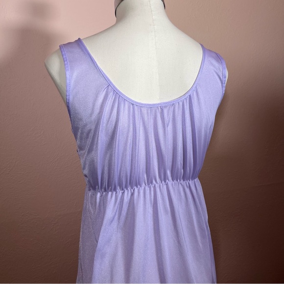 Vintage Retro Pastel Purple Satin Peek A Boo Lace Long Slip dress Night Gown - Picture 7 of 15